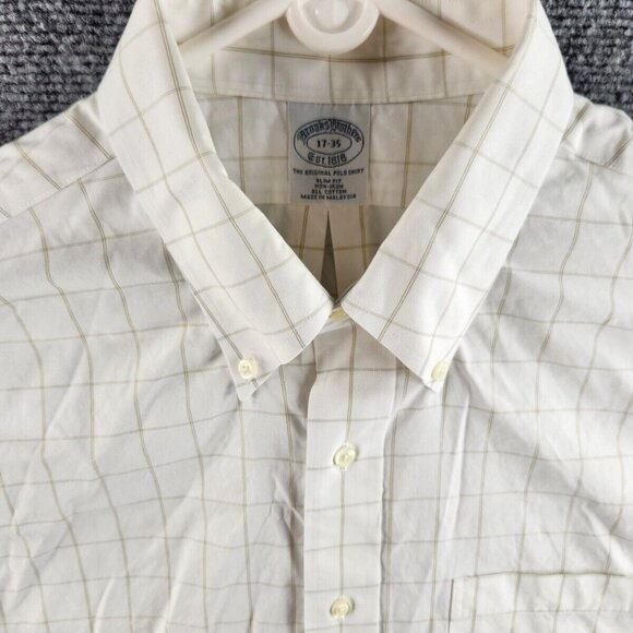 Brooks Brothers Other - Brooks Brothers Slim Fit 17 35 Non-iron White Beige Check Long Sleeve Button Up
